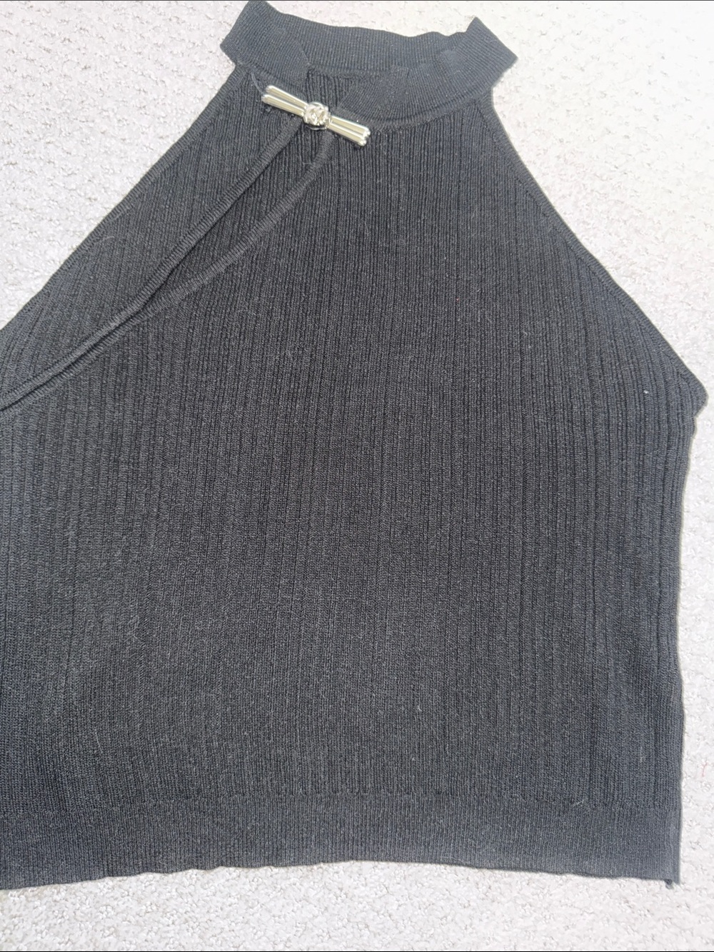 Black Ribbed Halter Tank with Decorative Accent